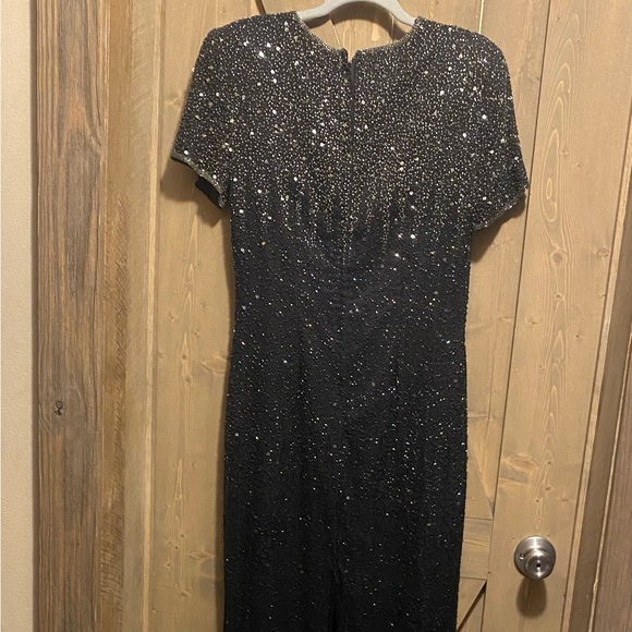 Stenay Formal Maxi Silk Gown Black Sequin Beaded Short Sleeve Sz 10 Vintage 80’s - Picture 8 of 16